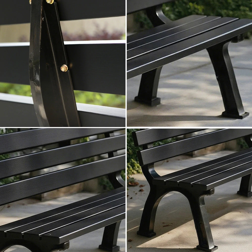 SOLARA Outdoor Backrest Bench - Durable Solid Structure with Iron Legs, Ergonomic Wide Seat & Backrest, Eco-Friendly Weather-Resistant Finish - Black