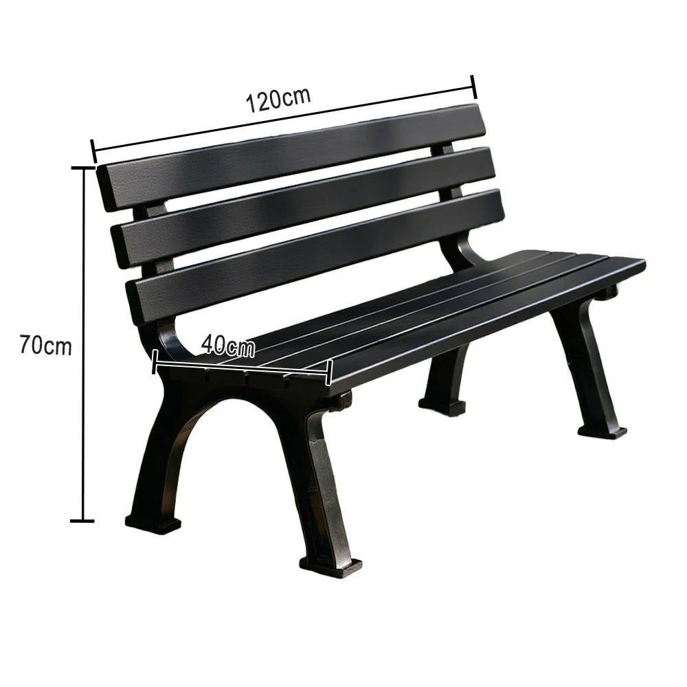 SOLARA Outdoor Backrest Bench - Durable Solid Structure with Iron Legs, Ergonomic Wide Seat & Backrest, Eco-Friendly Weather-Resistant Finish - Black