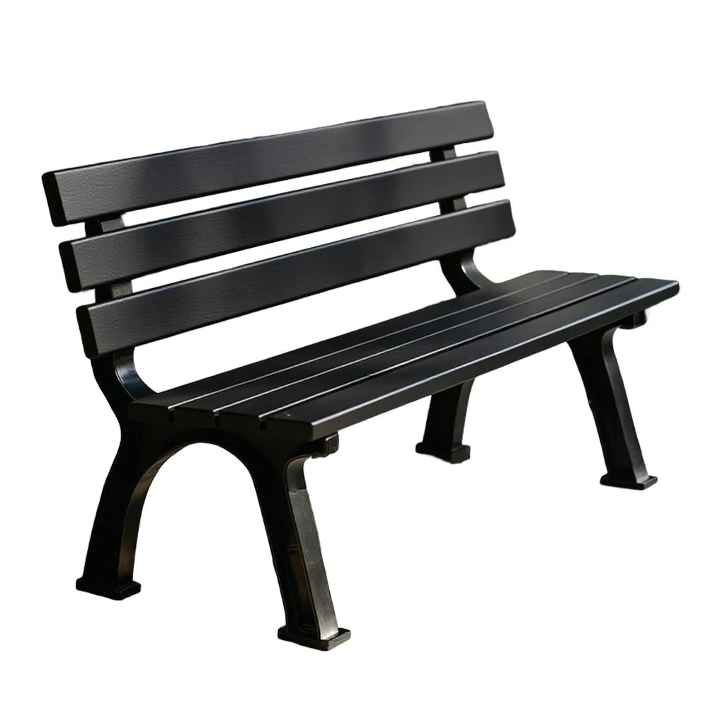 SOLARA Outdoor Backrest Bench - Durable Solid Structure with Iron Legs, Ergonomic Wide Seat & Backrest, Eco-Friendly Weather-Resistant Finish - Black