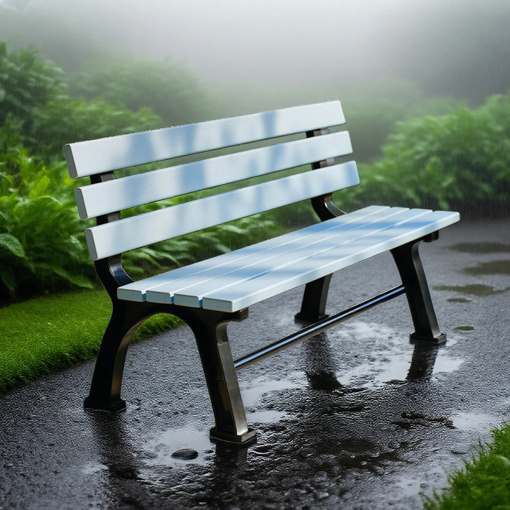 SOLARA Outdoor Backrest Bench - Durable Solid Structure with Iron Legs, Ergonomic Wide Seat & Backrest, Eco-Friendly Weather-Resistant Finish - Blue