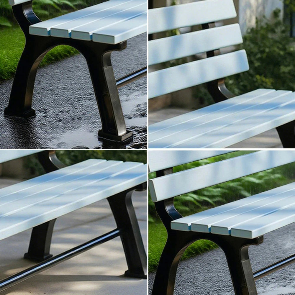 SOLARA Outdoor Backrest Bench - Durable Solid Structure with Iron Legs, Ergonomic Wide Seat & Backrest, Eco-Friendly Weather-Resistant Finish - Blue
