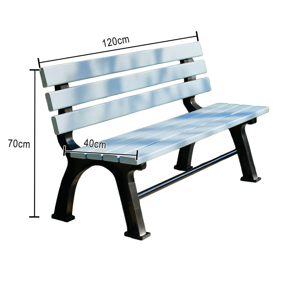 SOLARA Outdoor Backrest Bench - Durable Solid Structure with Iron Legs, Ergonomic Wide Seat & Backrest, Eco-Friendly Weather-Resistant Finish - Blue
