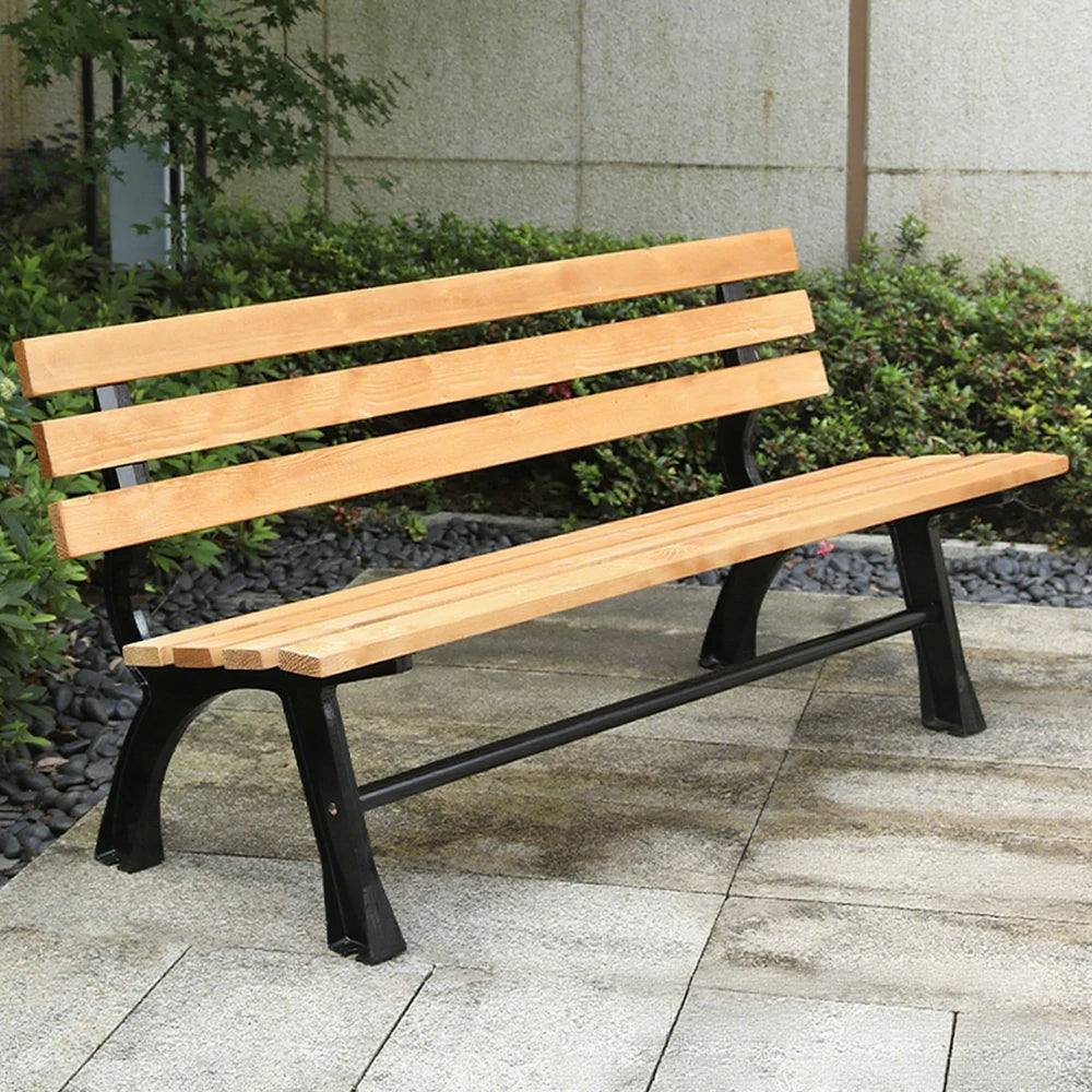 SOLARA Outdoor Backrest Bench - Durable Solid Structure with Iron Legs, Ergonomic Wide Seat & Backrest, Eco-Friendly Weather-Resistant Finish - Yellow