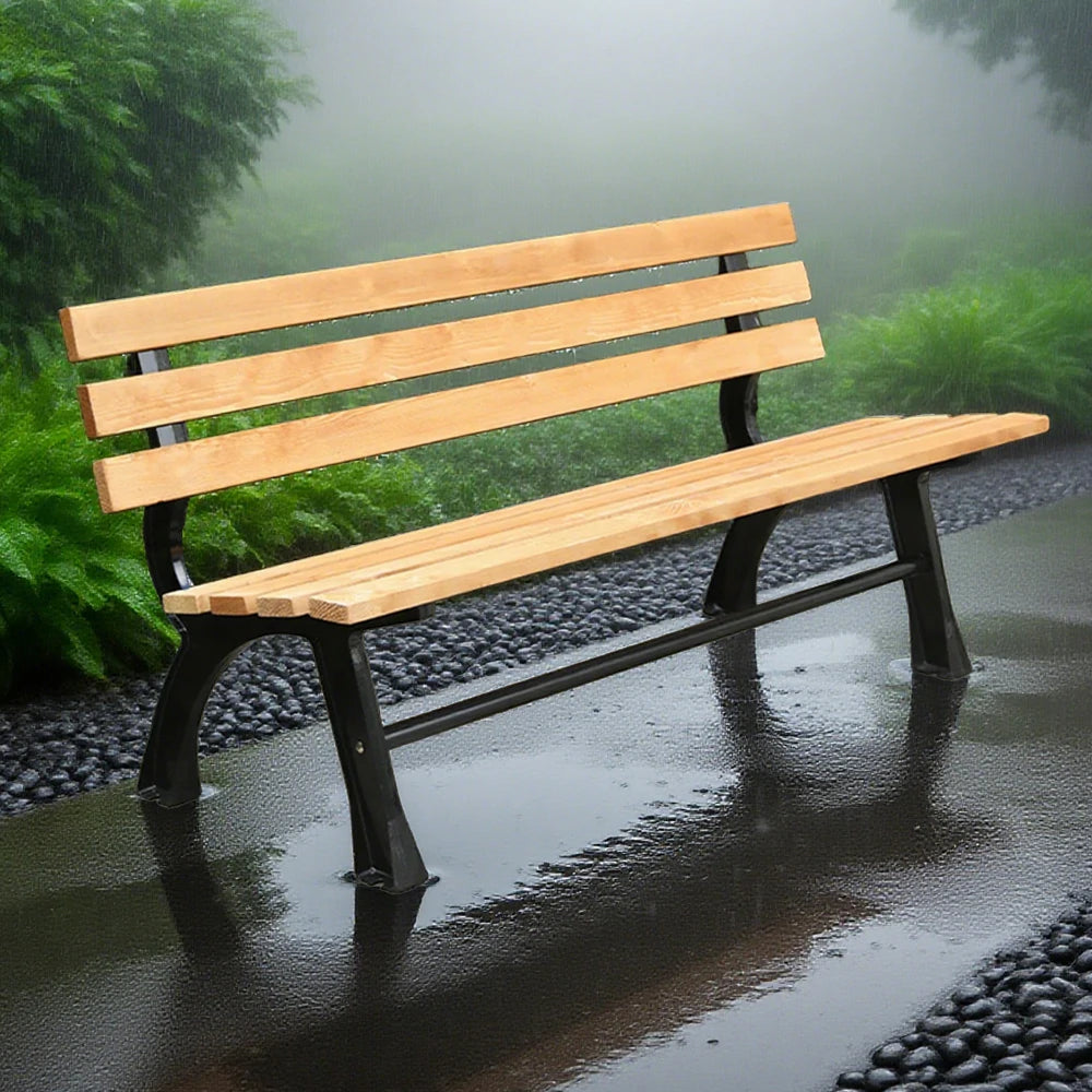 SOLARA Outdoor Backrest Bench - Durable Solid Structure with Iron Legs, Ergonomic Wide Seat & Backrest, Eco-Friendly Weather-Resistant Finish - Yellow