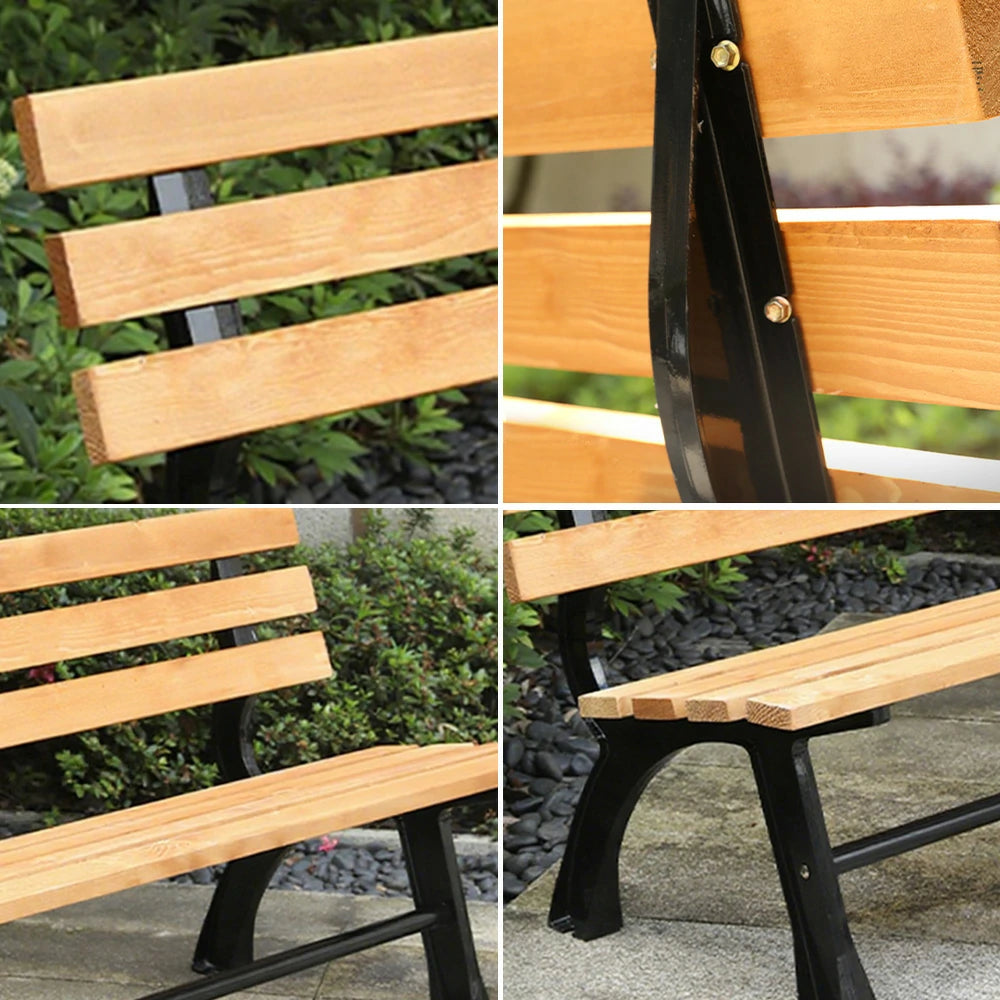 SOLARA Outdoor Backrest Bench - Durable Solid Structure with Iron Legs, Ergonomic Wide Seat & Backrest, Eco-Friendly Weather-Resistant Finish - Yellow