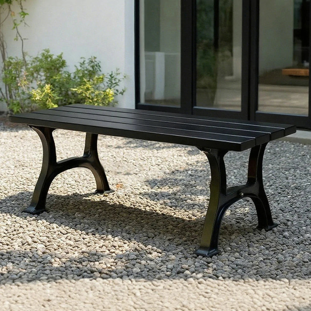SOLARA Outdoor Bench - Durable Solid Structure with Iron Legs, Ergonomic Wide Seat, Eco-Friendly Weather-Resistant Finish - Black