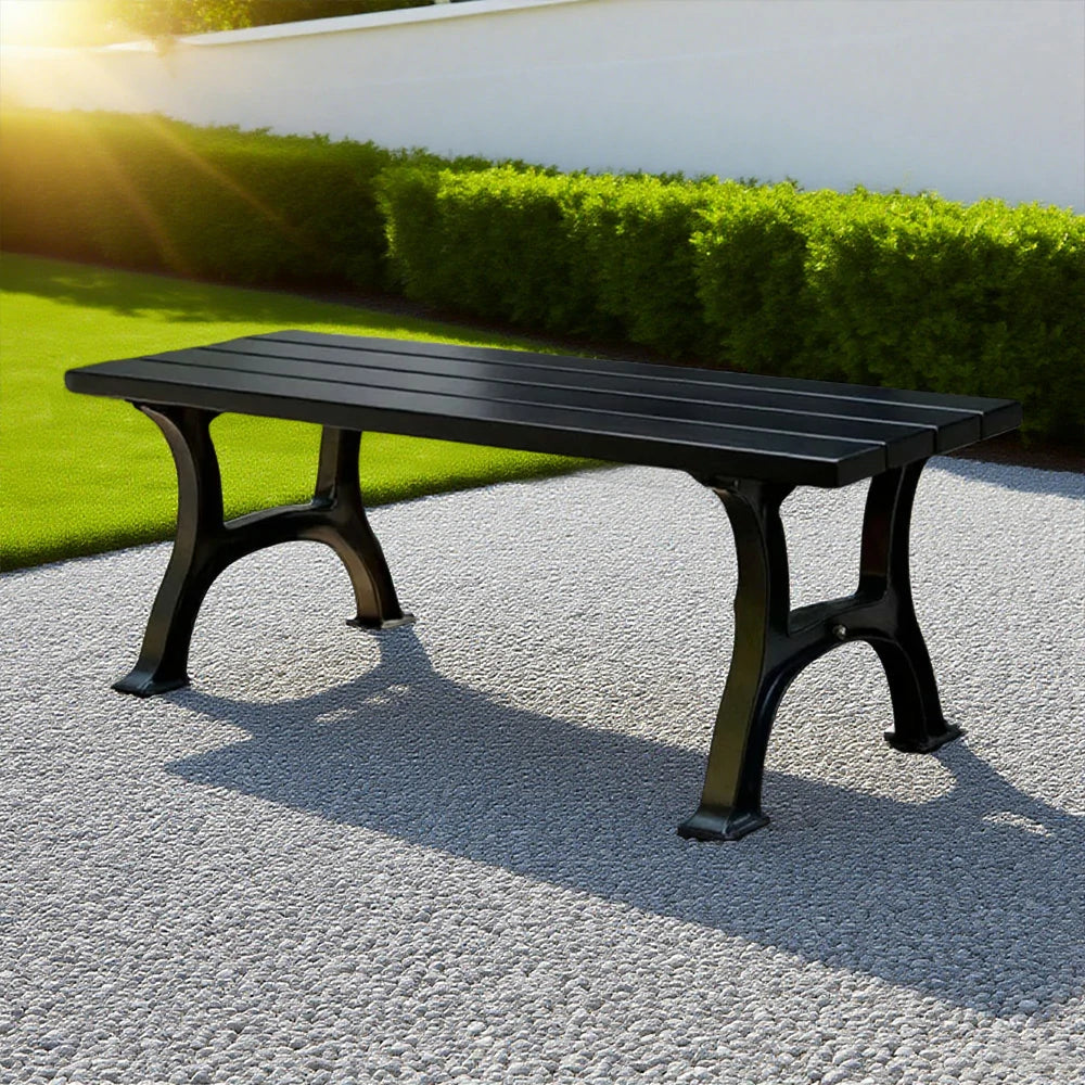 SOLARA Outdoor Bench - Durable Solid Structure with Iron Legs, Ergonomic Wide Seat, Eco-Friendly Weather-Resistant Finish - Black