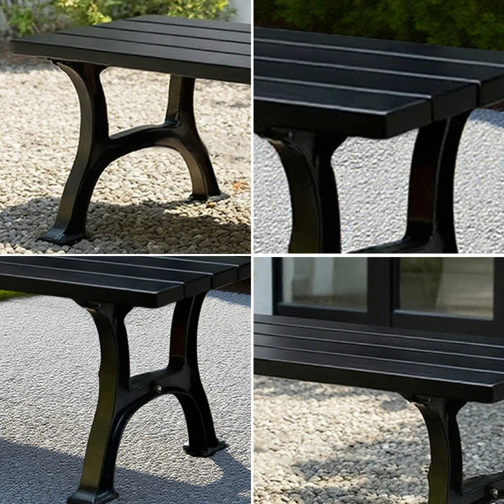 SOLARA Outdoor Bench - Durable Solid Structure with Iron Legs, Ergonomic Wide Seat, Eco-Friendly Weather-Resistant Finish - Black