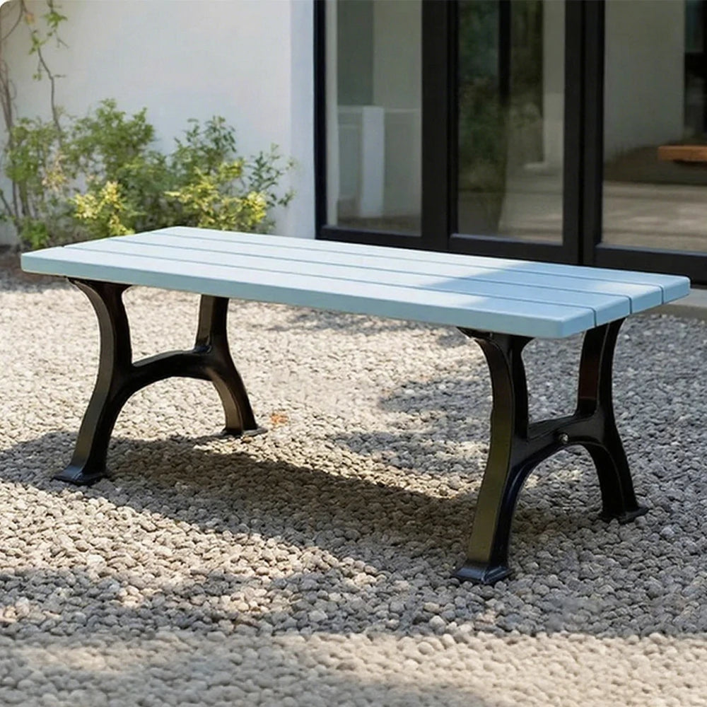 SOLARA Outdoor Bench - Durable Solid Structure with Iron Legs, Ergonomic Wide Seat, Eco-Friendly Weather-Resistant Finish - Blue