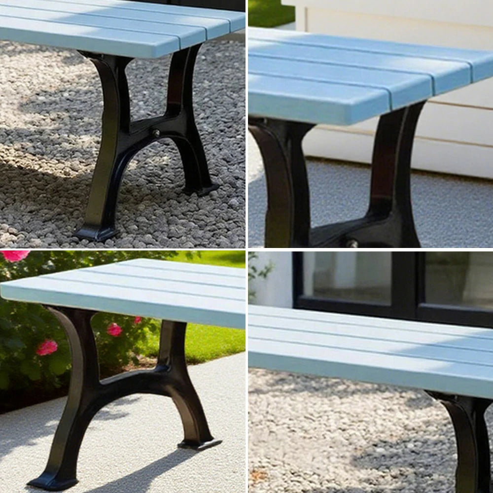 SOLARA Outdoor Bench - Durable Solid Structure with Iron Legs, Ergonomic Wide Seat, Eco-Friendly Weather-Resistant Finish - Blue