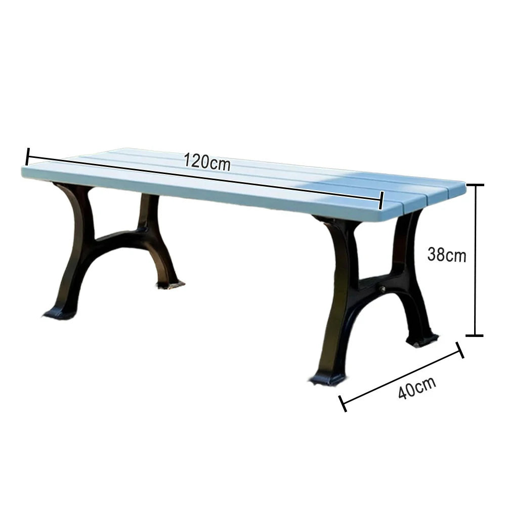 SOLARA Outdoor Bench - Durable Solid Structure with Iron Legs, Ergonomic Wide Seat, Eco-Friendly Weather-Resistant Finish - Blue