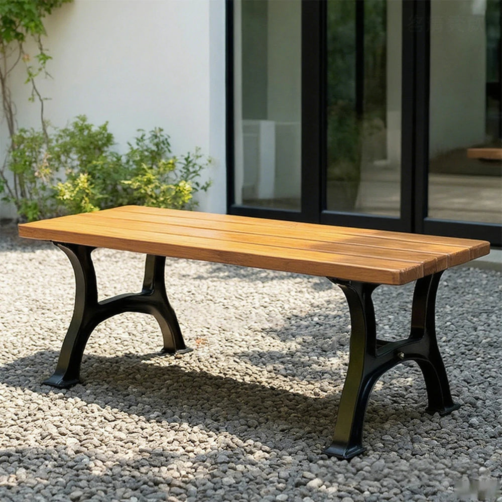 SOLARA Outdoor Bench - Durable Solid Structure with Iron Legs, Ergonomic Wide Seat, Eco-Friendly Weather-Resistant Finish - Yellow