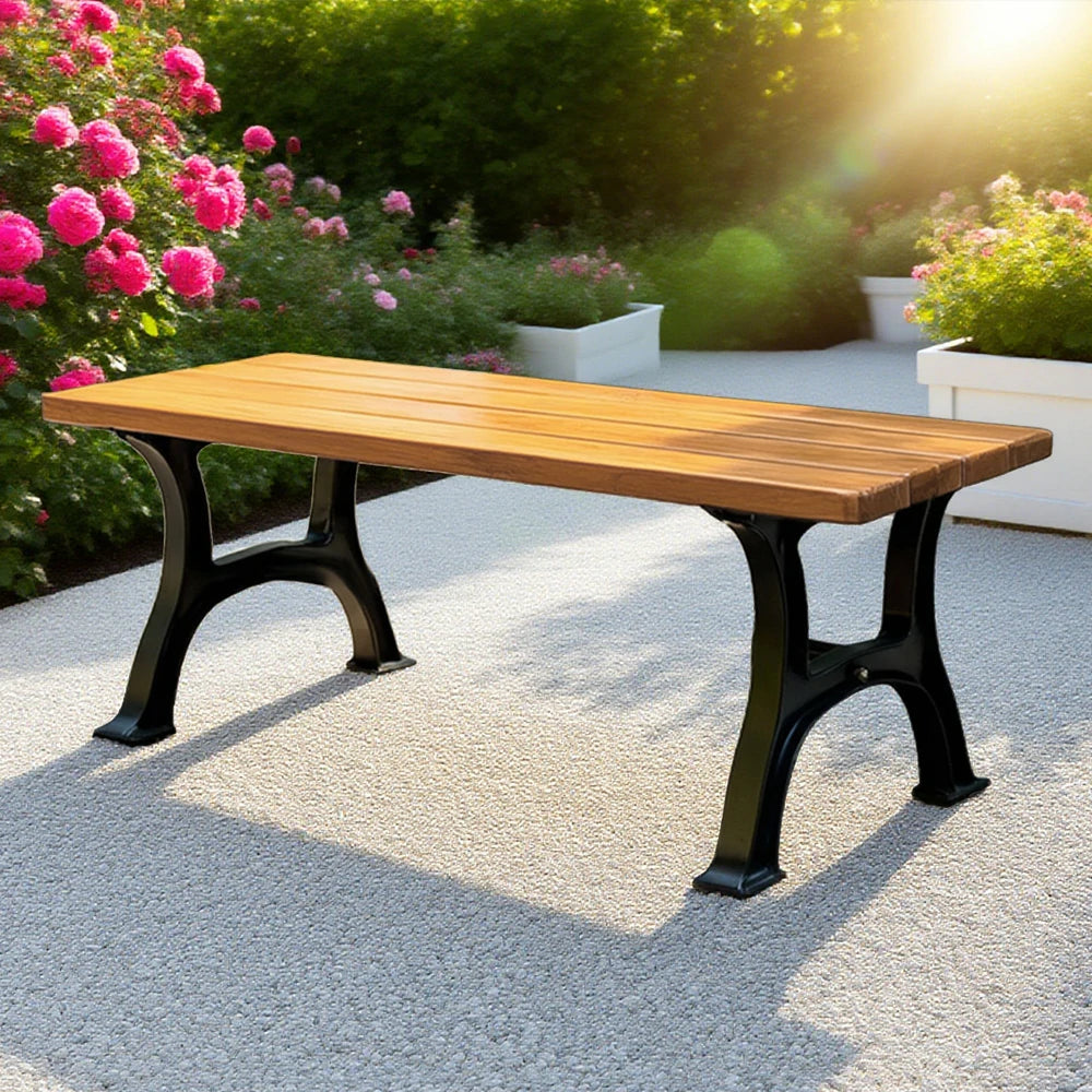 SOLARA Outdoor Bench - Durable Solid Structure with Iron Legs, Ergonomic Wide Seat, Eco-Friendly Weather-Resistant Finish - Yellow