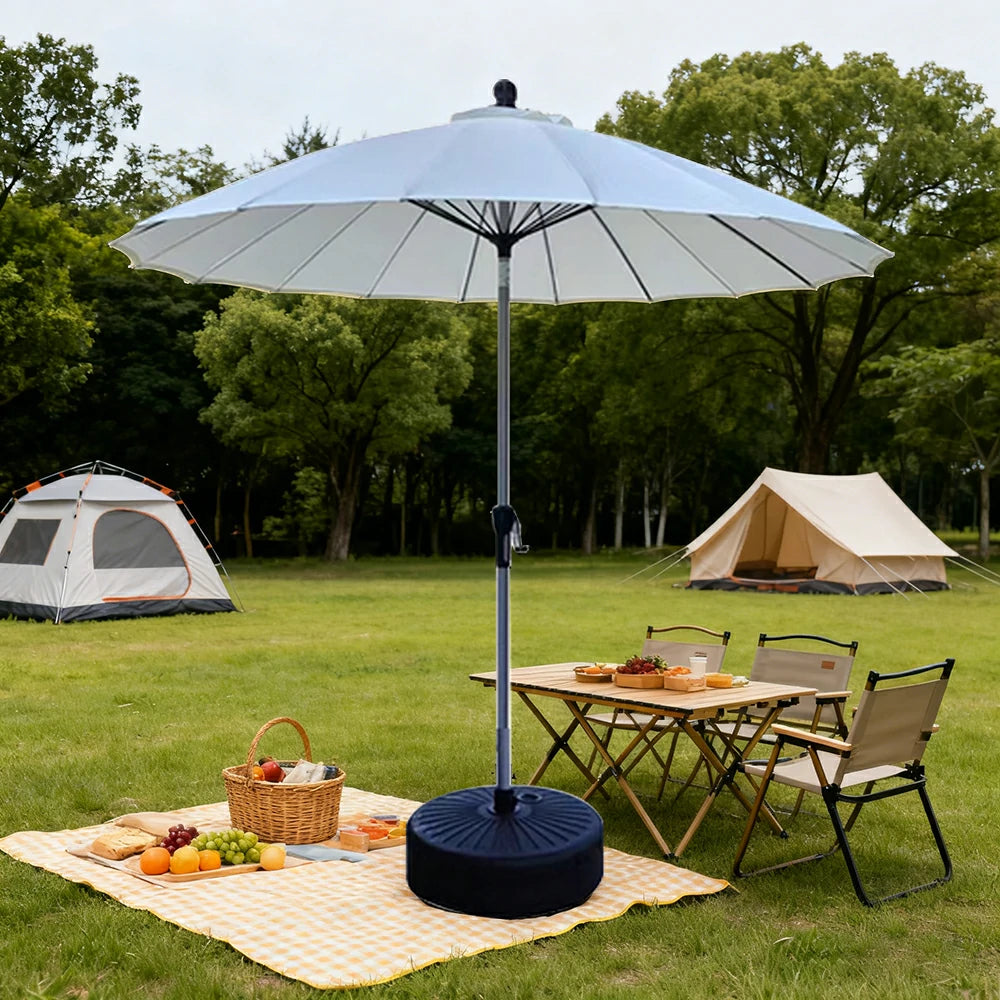 SOLARA Outdoor Patio Umbrella - 2.5m Canopy with Fiberglass Ribs, Carbon Steel Frame, UV & Rain Protection, 40L Water-Filled Base - Beige