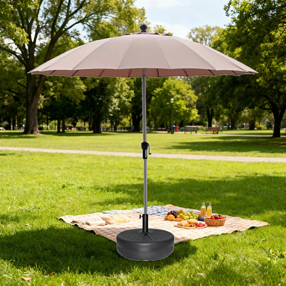 SOLARA Outdoor Patio Umbrella - 2.5m Canopy with Fiberglass Ribs, Carbon Steel Frame, UV & Rain Protection, 40L Water-Filled Base - Khaki