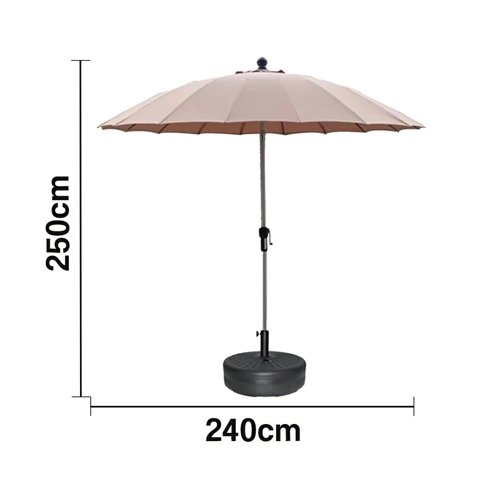 SOLARA Outdoor Patio Umbrella - 2.5m Canopy with Fiberglass Ribs, Carbon Steel Frame, UV & Rain Protection, 40L Water-Filled Base - Khaki