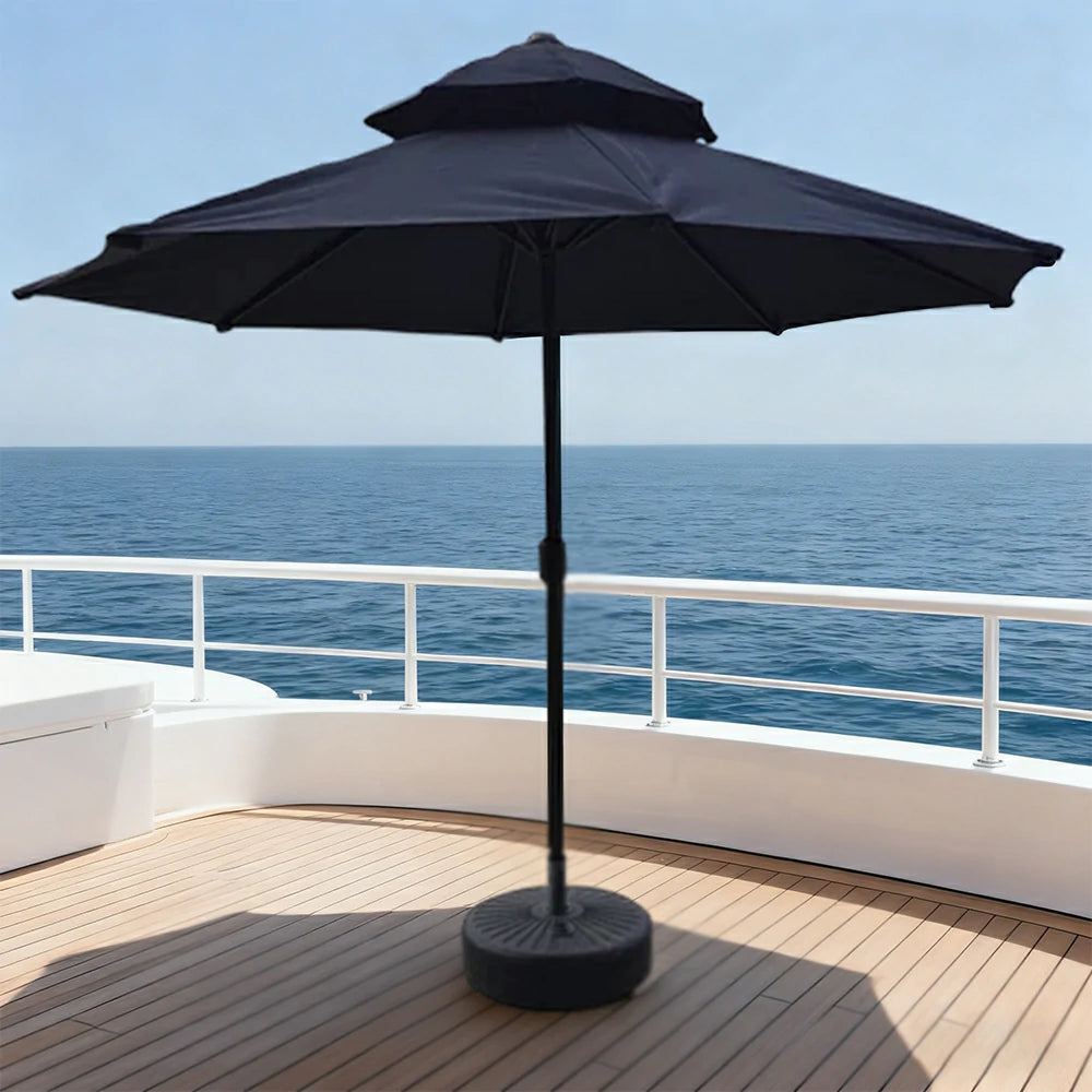 SOLARA Outdoor Patio Umbrella - 2.5m Fiberglass Canopy with Carbon Steel Pole, Reinforced Fiberglass Ribs, Sunshade & Rain Protection, 40L Water-Filled Base - Black