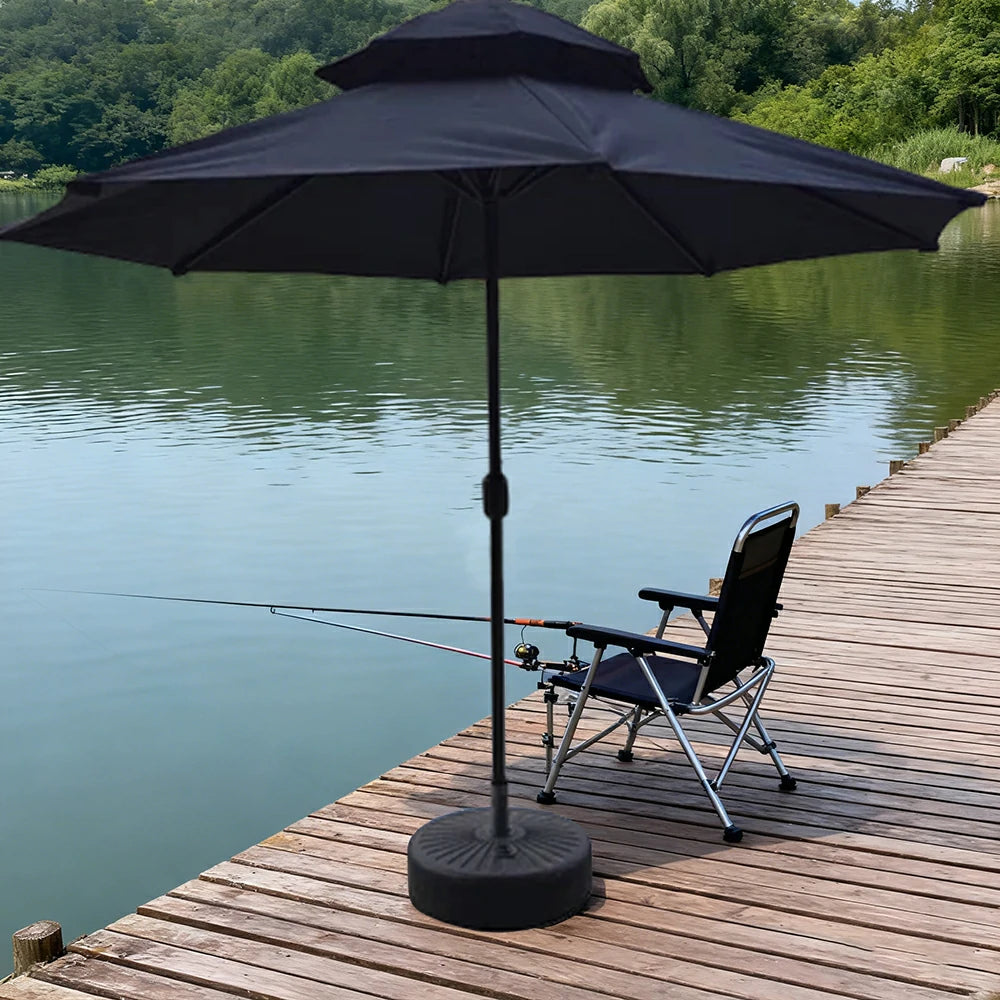 SOLARA Outdoor Patio Umbrella - 2.5m Fiberglass Canopy with Carbon Steel Pole, Reinforced Fiberglass Ribs, Sunshade & Rain Protection, 40L Water-Filled Base - Black