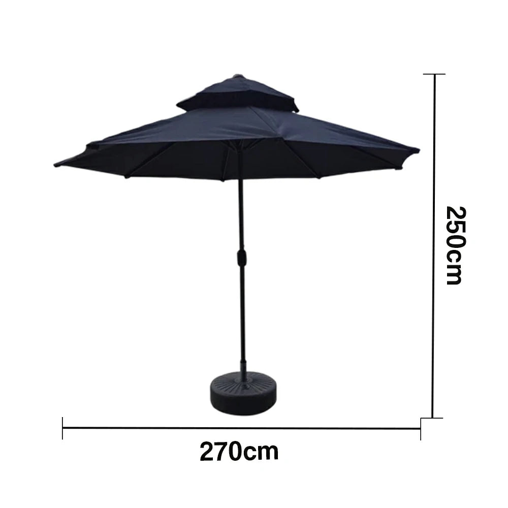 SOLARA Outdoor Patio Umbrella - 2.5m Fiberglass Canopy with Carbon Steel Pole, Reinforced Fiberglass Ribs, Sunshade & Rain Protection, 40L Water-Filled Base - Black