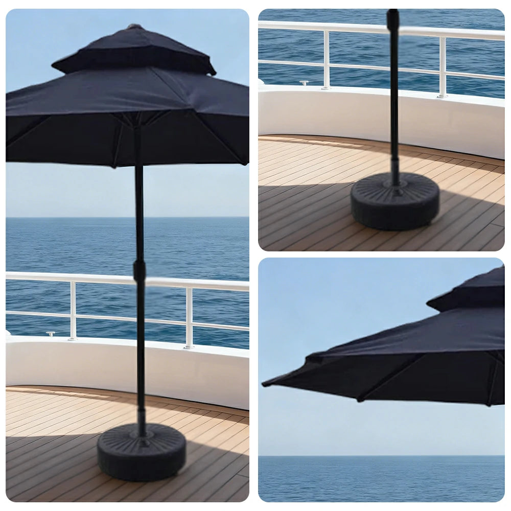 SOLARA Outdoor Patio Umbrella - 2.5m Fiberglass Canopy with Carbon Steel Pole, Reinforced Fiberglass Ribs, Sunshade & Rain Protection, 40L Water-Filled Base - Black