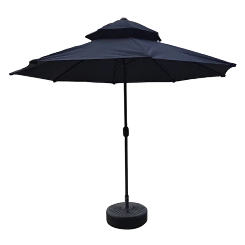 SOLARA Outdoor Patio Umbrella - 2.5m Fiberglass Canopy with Carbon Steel Pole, Reinforced Fiberglass Ribs, Sunshade & Rain Protection, 40L Water-Filled Base - Black