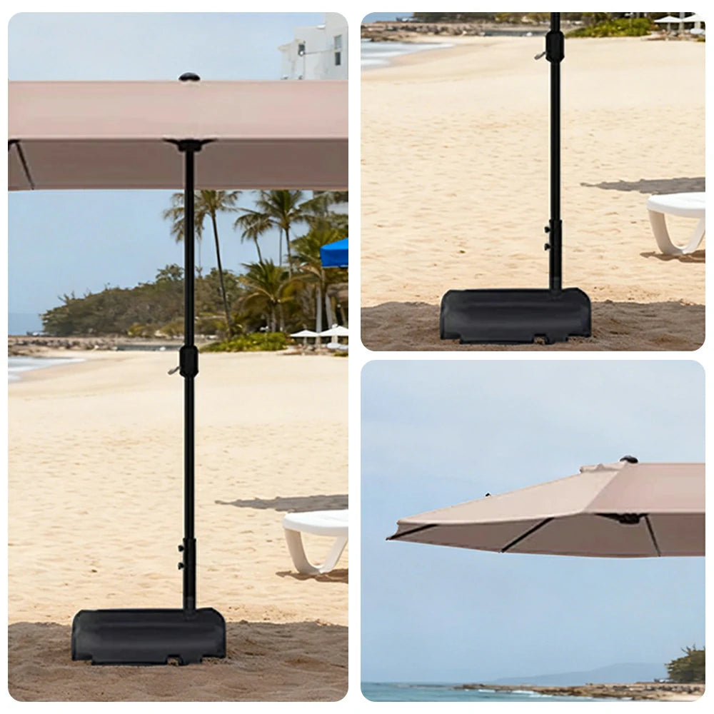 SOLARA Outdoor Patio Umbrella - 380/455cm Rectangular Canopy, Sunshade & Rain Protection, Heavy-Duty Frame, 60kg Water-Filled Base - Khaki