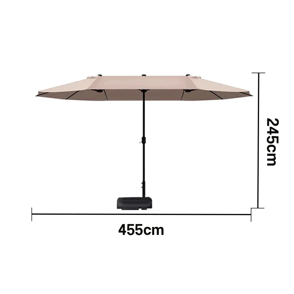 SOLARA Outdoor Patio Umbrella - 380/455cm Rectangular Canopy, Sunshade & Rain Protection, Heavy-Duty Frame, 60kg Water-Filled Base - Khaki