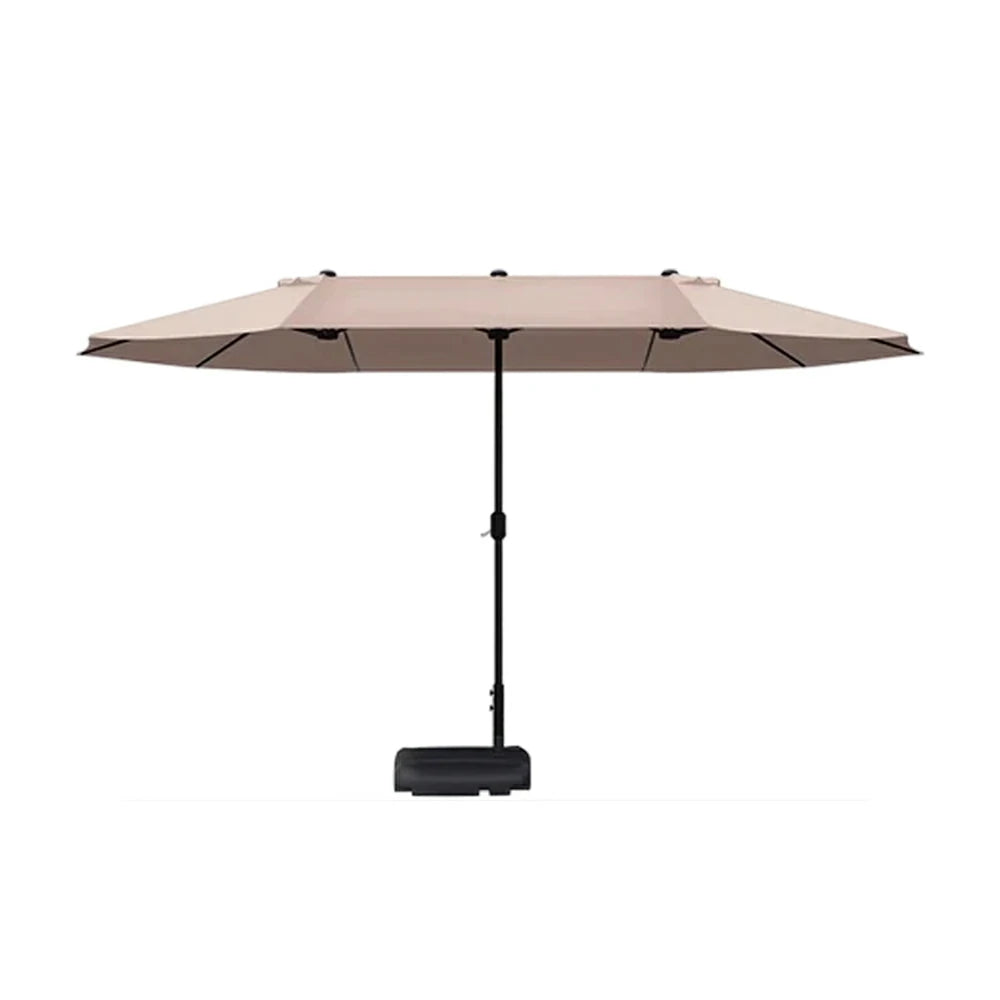 SOLARA Outdoor Patio Umbrella - 380/455cm Rectangular Canopy, Sunshade & Rain Protection, Heavy-Duty Frame, 60kg Water-Filled Base - Khaki
