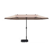 SOLARA Outdoor Patio Umbrella - 380/455cm Rectangular Canopy, Sunshade & Rain Protection, Heavy-Duty Frame, 60kg Water-Filled Base - Khaki