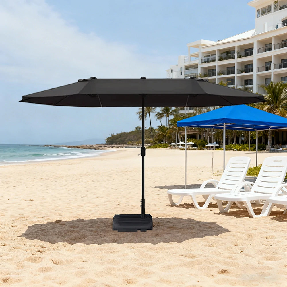 SOLARA Outdoor Patio Umbrella - 380/455cm Rectangular Canopy, Sunshade & Rain Protection, Heavy-Duty Frame, 60kg Water-Filled Base - Black