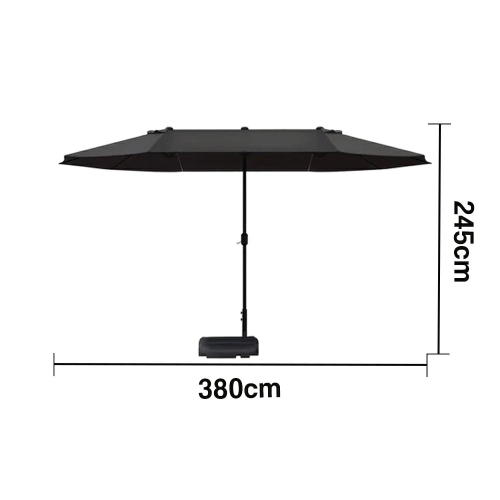 SOLARA Outdoor Patio Umbrella - 380/455cm Rectangular Canopy, Sunshade & Rain Protection, Heavy-Duty Frame, 60kg Water-Filled Base - Black