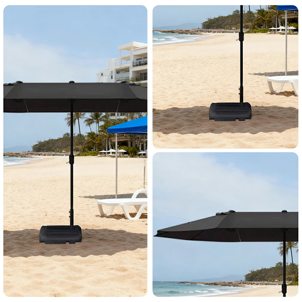 SOLARA Outdoor Patio Umbrella - 380/455cm Rectangular Canopy, Sunshade & Rain Protection, Heavy-Duty Frame, 60kg Water-Filled Base - Black