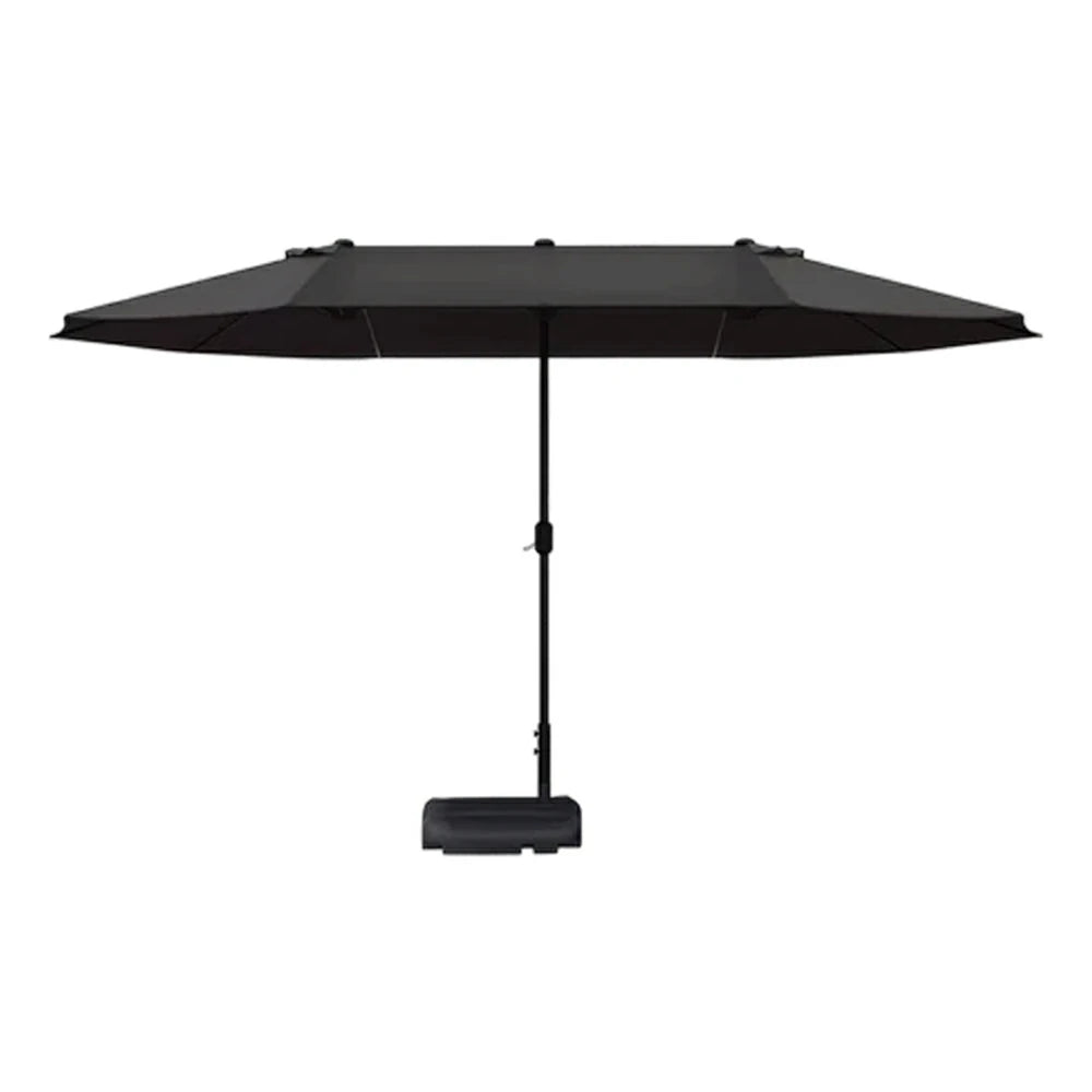 SOLARA Outdoor Patio Umbrella - 380/455cm Rectangular Canopy, Sunshade & Rain Protection, Heavy-Duty Frame, 60kg Water-Filled Base - Black