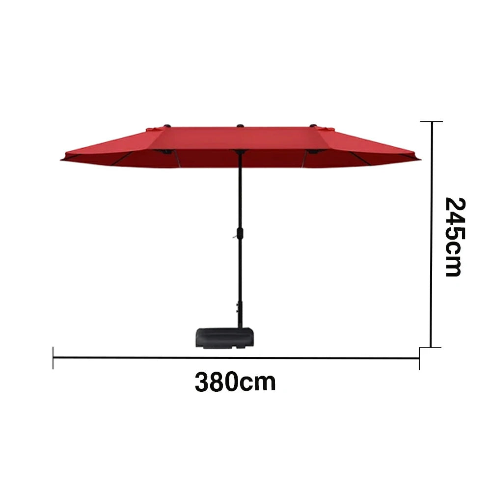 SOLARA Outdoor Patio Umbrella - 380/455cm Rectangular Canopy, Sunshade & Rain Protection, Heavy-Duty Frame, 60kg Water-Filled Base - Wine