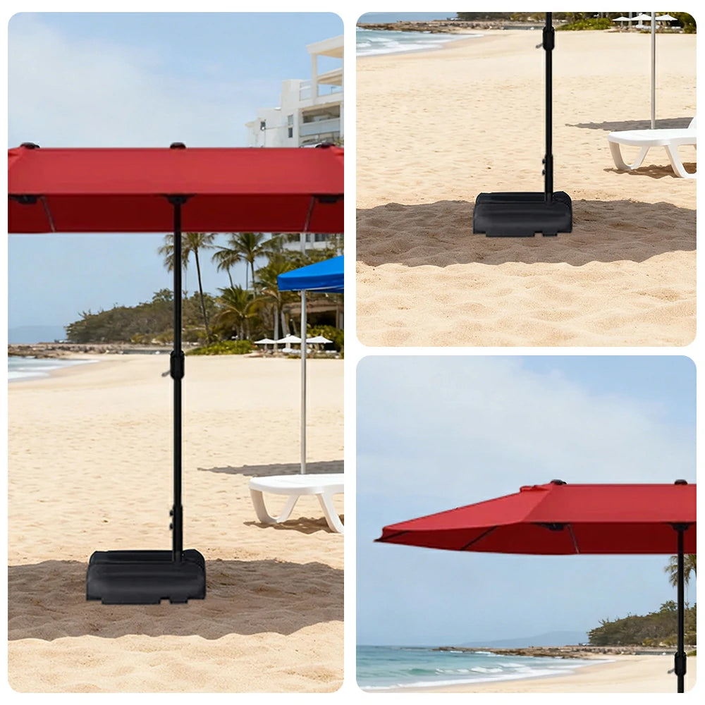 SOLARA Outdoor Patio Umbrella - 380/455cm Rectangular Canopy, Sunshade & Rain Protection, Heavy-Duty Frame, 60kg Water-Filled Base - Wine