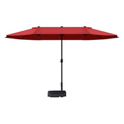 SOLARA Outdoor Patio Umbrella - 380/455cm Rectangular Canopy, Sunshade & Rain Protection, Heavy-Duty Frame, 60kg Water-Filled Base - Wine