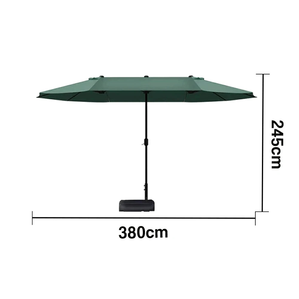 SOLARA Outdoor Patio Umbrella - 380/455cm Rectangular Canopy, Sunshade & Rain Protection, Heavy-Duty Frame, 60kg Water-Filled Base - Green