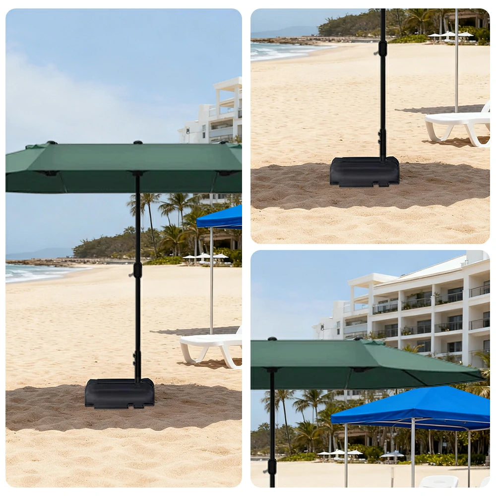 SOLARA Outdoor Patio Umbrella - 380/455cm Rectangular Canopy, Sunshade & Rain Protection, Heavy-Duty Frame, 60kg Water-Filled Base - Green