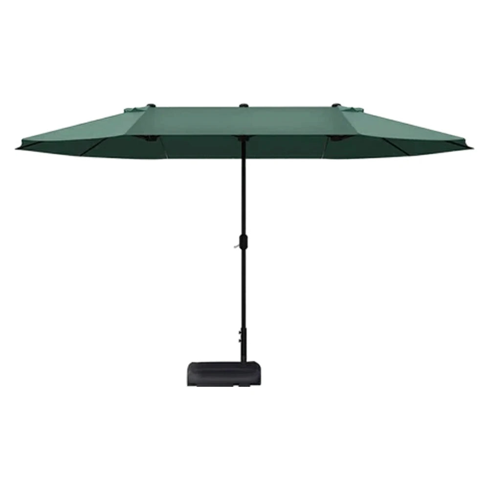 SOLARA Outdoor Patio Umbrella - 380/455cm Rectangular Canopy, Sunshade & Rain Protection, Heavy-Duty Frame, 60kg Water-Filled Base - Green