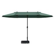 SOLARA Outdoor Patio Umbrella - 380/455cm Rectangular Canopy, Sunshade & Rain Protection, Heavy-Duty Frame, 60kg Water-Filled Base - Green