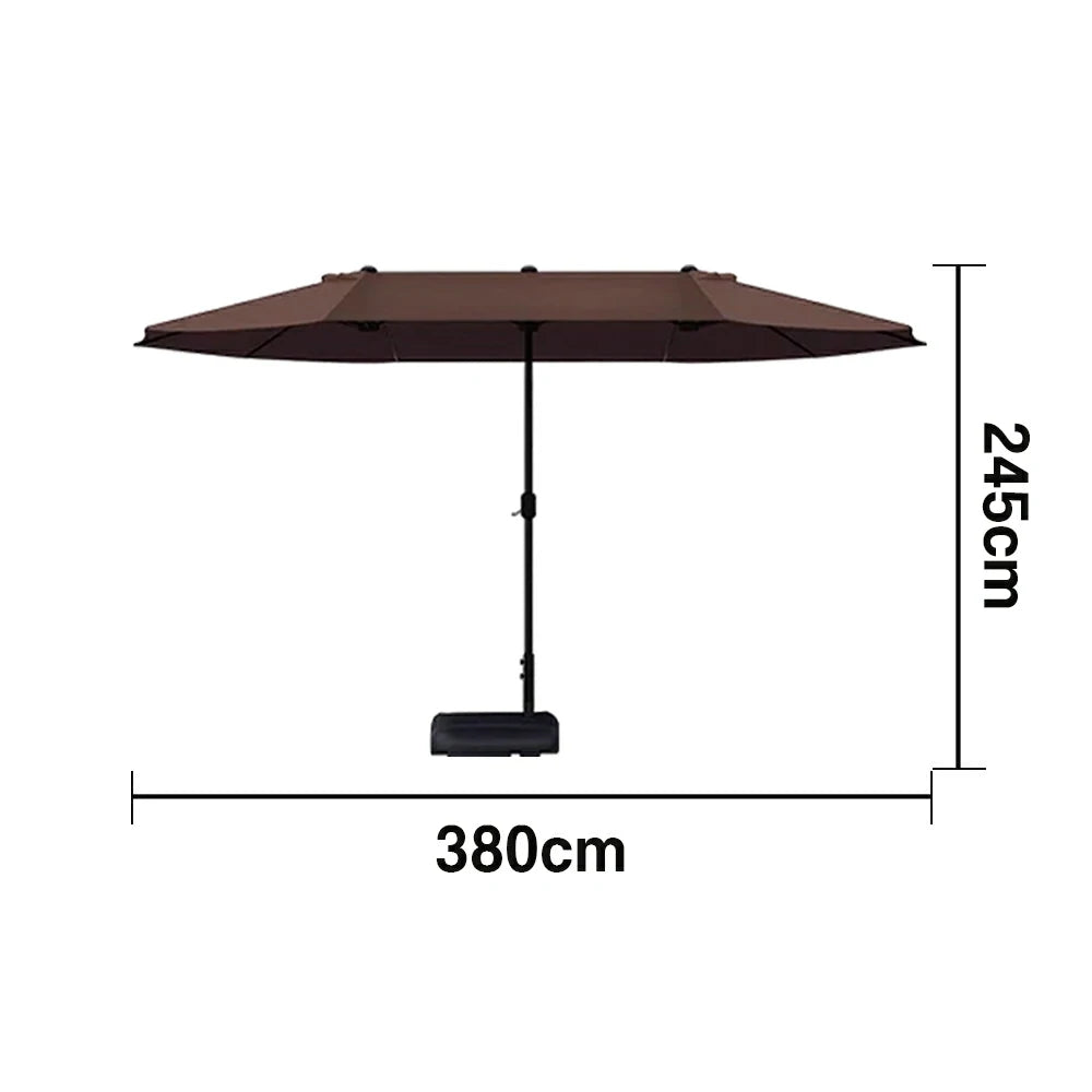 SOLARA Outdoor Patio Umbrella - 380/455cm Rectangular Canopy, Sunshade & Rain Protection, Heavy-Duty Frame, 60kg Water-Filled Base - Coffee