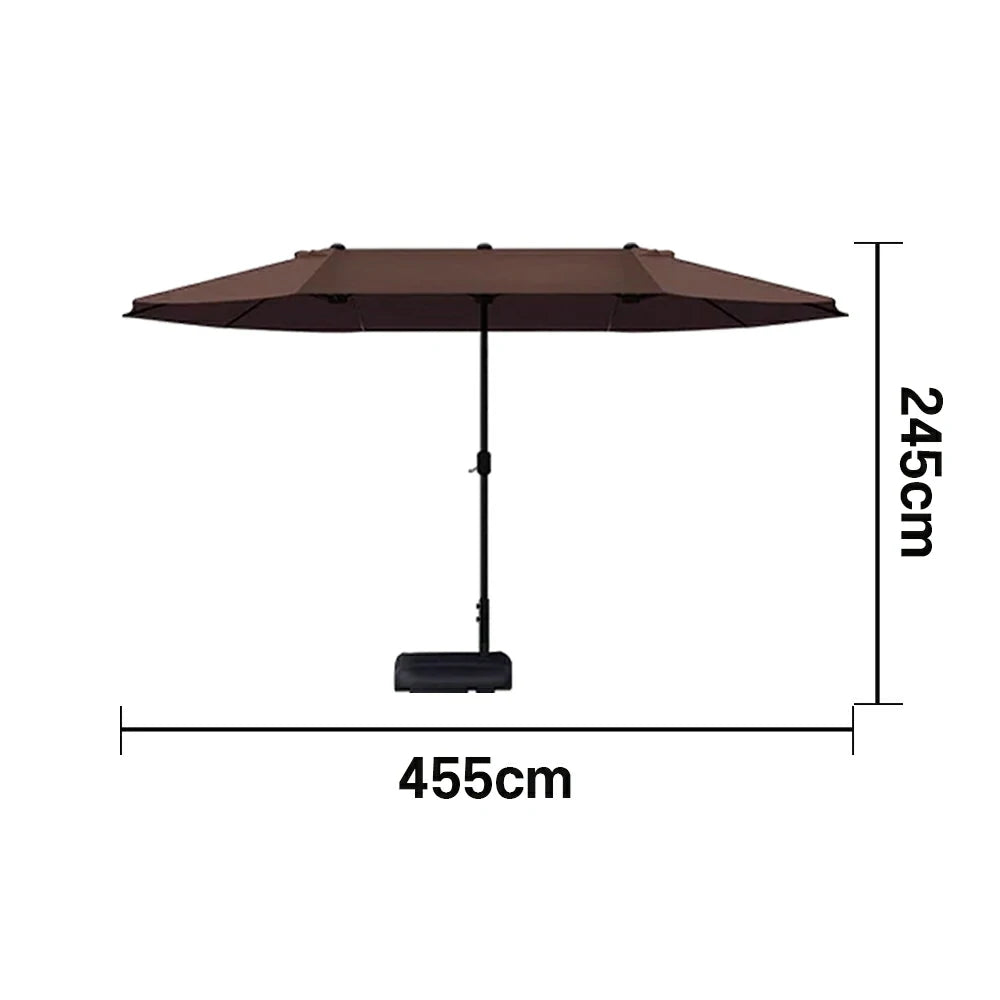 SOLARA Outdoor Patio Umbrella - 380/455cm Rectangular Canopy, Sunshade & Rain Protection, Heavy-Duty Frame, 60kg Water-Filled Base - Coffee