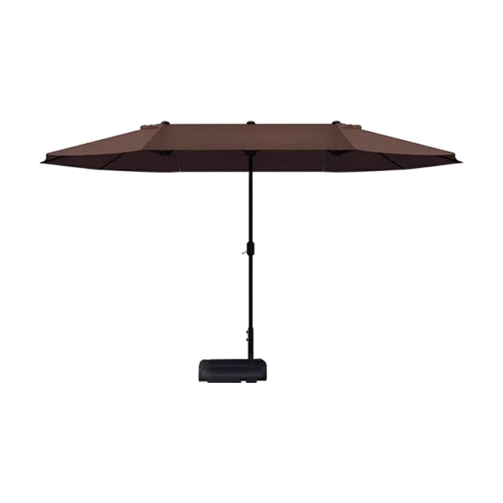 SOLARA Outdoor Patio Umbrella - 380/455cm Rectangular Canopy, Sunshade & Rain Protection, Heavy-Duty Frame, 60kg Water-Filled Base - Coffee