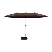 SOLARA Outdoor Patio Umbrella - 380/455cm Rectangular Canopy, Sunshade & Rain Protection, Heavy-Duty Frame, 60kg Water-Filled Base - Coffee