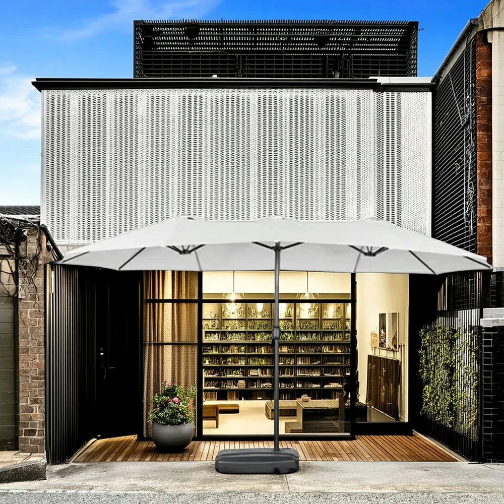 SOLARA Outdoor Patio Umbrella - 380/455cm Rectangular Canopy, Sunshade & Rain Protection, Heavy-Duty Frame, 60kg Water-Filled Base - Beige