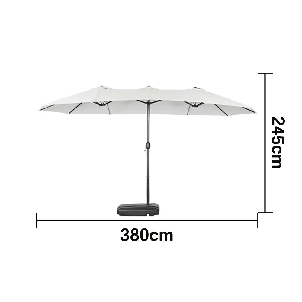 SOLARA Outdoor Patio Umbrella - 380/455cm Rectangular Canopy, Sunshade & Rain Protection, Heavy-Duty Frame, 60kg Water-Filled Base - Beige