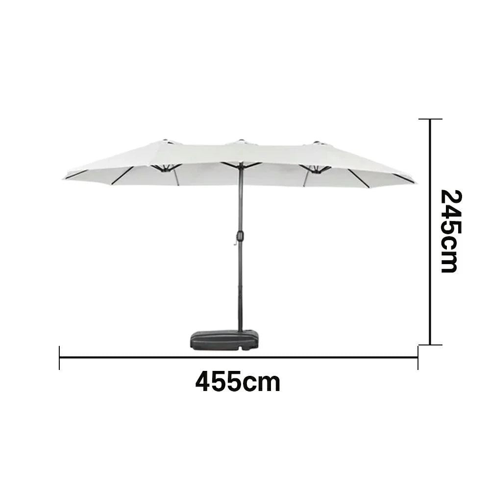 SOLARA Outdoor Patio Umbrella - 380/455cm Rectangular Canopy, Sunshade & Rain Protection, Heavy-Duty Frame, 60kg Water-Filled Base - Beige