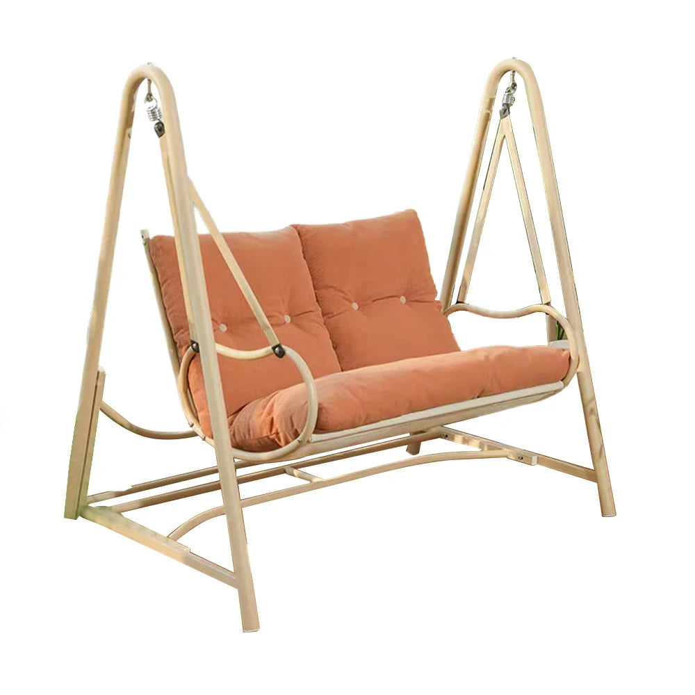 SOLARA Double Swing Chair - Sturdy Alloy Frame, Solid Wood Seat with Soft Cushion & Pillow, 147cm Outdoor Hanging Chair - Pink