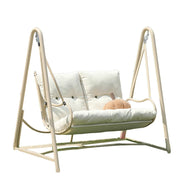 SOLARA Double Swing Chair - Sturdy Alloy Frame, Solid Wood Seat with Soft Cushion & Pillow, 147cm Outdoor Hanging Chair - White