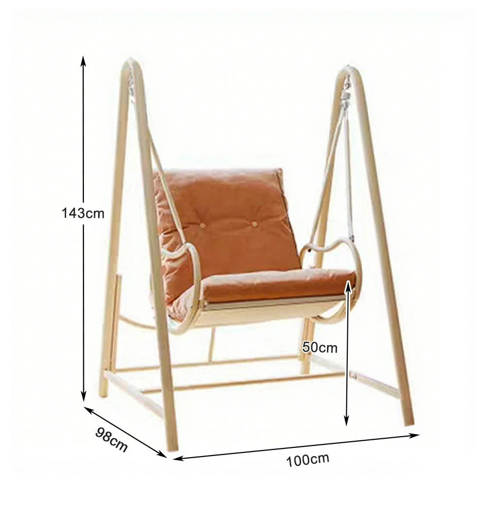 SOLARA Single Swing Chair - Sturdy Alloy Frame, Solid Wood Seat with Soft Cushion & Pillow, 100cm Outdoor Hanging Chair - Pink